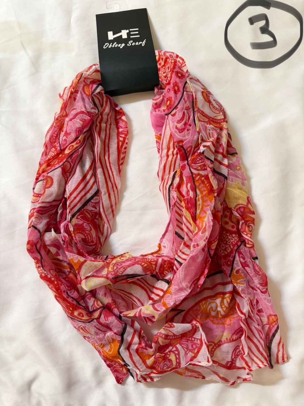 Vibrant Pink & Red Patterned Oblong Scarf by HE
